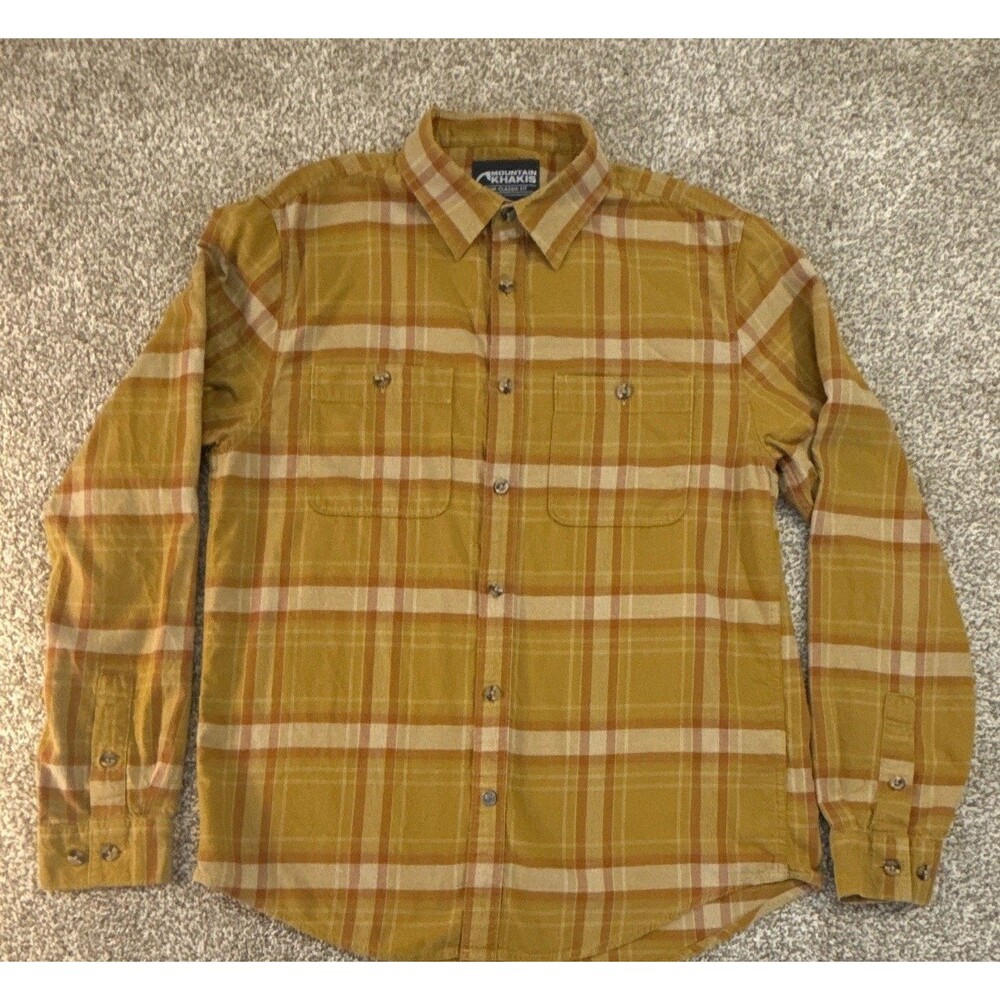Mountain Khakis Men’s M Plaid Flannel Shirt Mustard Gold Classic Fit 100% Cotton